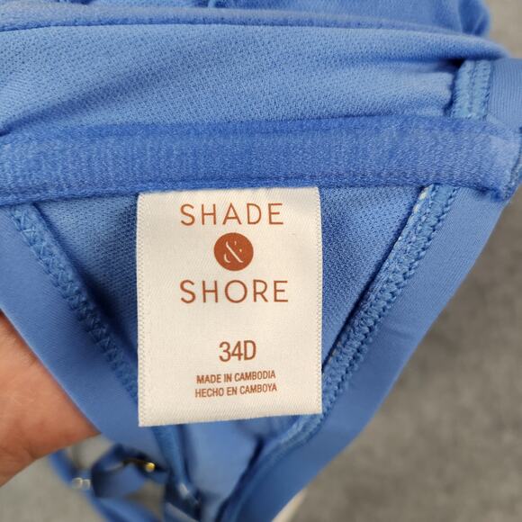 NWT Shade & Shore Bikini Top Size 34D Removable Pads One Shoulder Blue Adj Strap - Picture 7 of 13